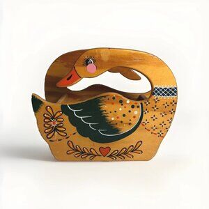 1987 Vintage Wooden Hand-painted Goose Basket